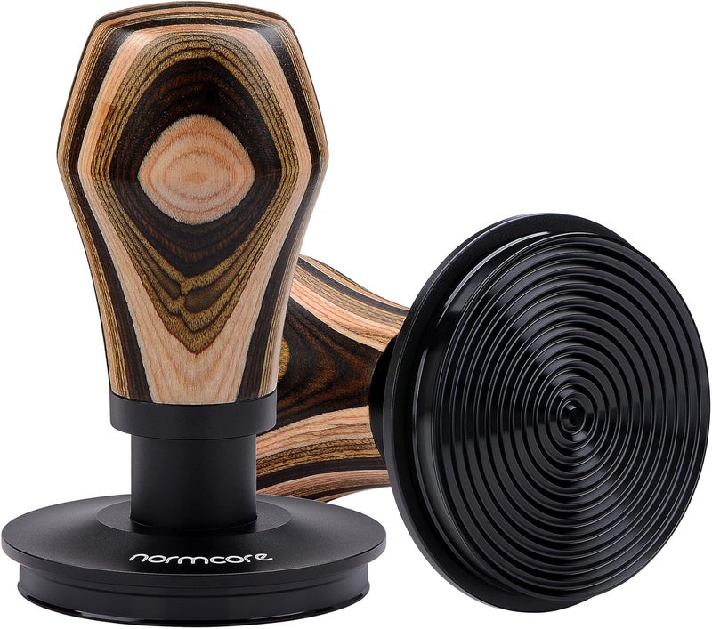 Normcore 58.5mm Espresso Coffee Tamper V4, Spring Loaded Tamper With Titanium PVD Coating Ripple Base, 15lb / 25lb / 30lbs Replacement Springs, Colorful Wood Handle - Image 1